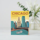 Chicago River Skyline Vintage Travel Postkarte (Stehend Vorderseite)