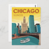 Chicago River Skyline Vintage Travel Postkarte (Vorne/Hinten)