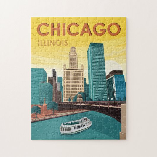 Chicago River Skyline Vintage Travel Puzzle (Vertikal)