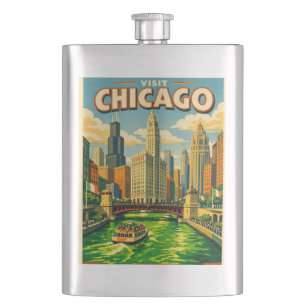 Chicago River St. Patricks Tag Postkarte Flachmann