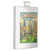 Chicago River St. Patricks Tag Postkarte Flachmann (Rechts)
