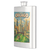 Chicago River St. Patricks Tag Postkarte Flachmann (Links)