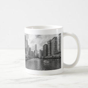 Chicago River und Trump Tower Grayscale Coffee Tas Kaffeetasse