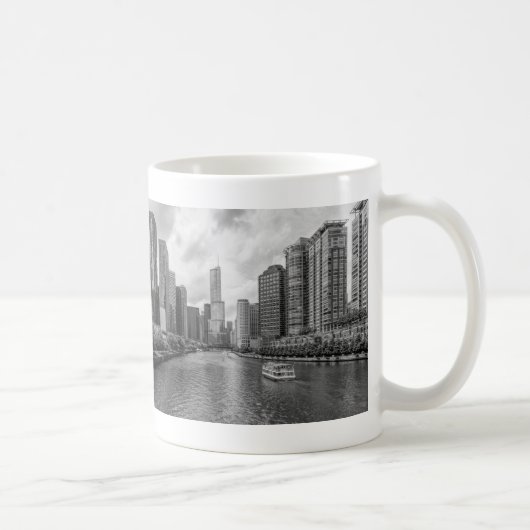 Chicago River und Trump Tower Grayscale Coffee Tas Kaffeetasse (Rechts)