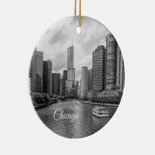 Chicago River und Trump Tower Grayscale Ornament (Rechts)