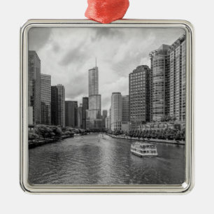 Chicago River und Trump Tower Grayscale Ornament Aus Metall