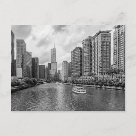 Chicago River und Trump Tower Grayscale Postkarte (Vorderseite)