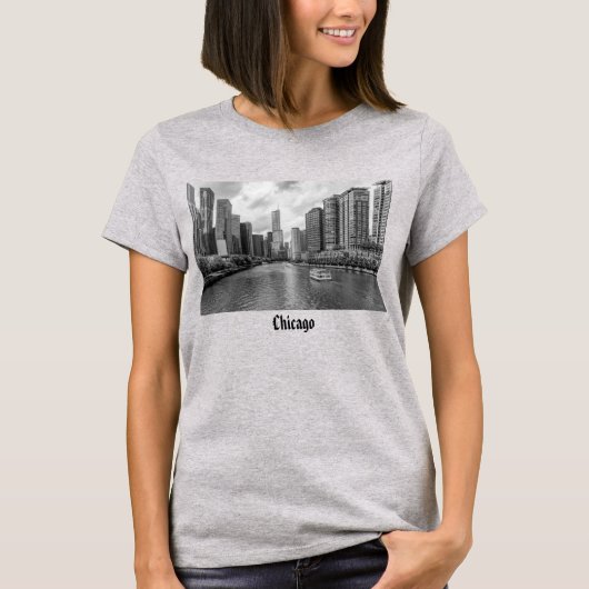 Chicago River und Trump Tower Grayscale T - Shirt (Vorderseite)