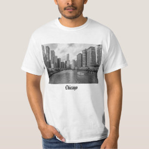Chicago River und Trump Tower Grayscale T - Shirt