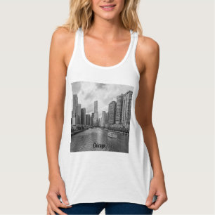 Chicago River und Trump Tower Grayscale Tank Top