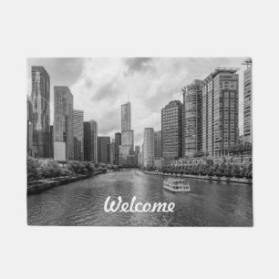 Chicago River und Trump Tower Grayscale Willkommen Fußmatte