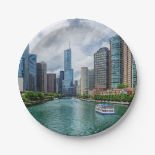 Chicago River und Trump Tower Pappteller