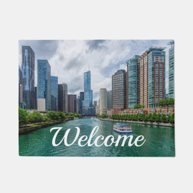 Chicago River und Trump Tower Welcome Doormat Fußmatte (Vorderseite)