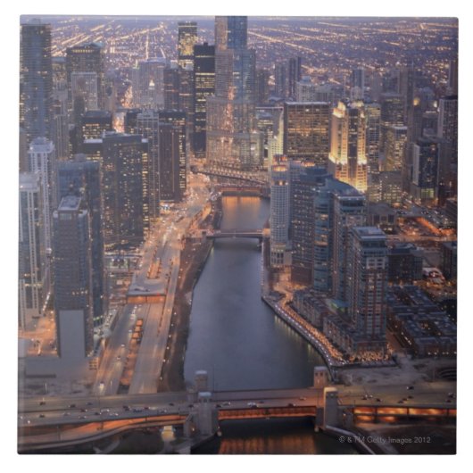 Chicago River und Trumpf-Turm von oben Fliese (Vorderseite)