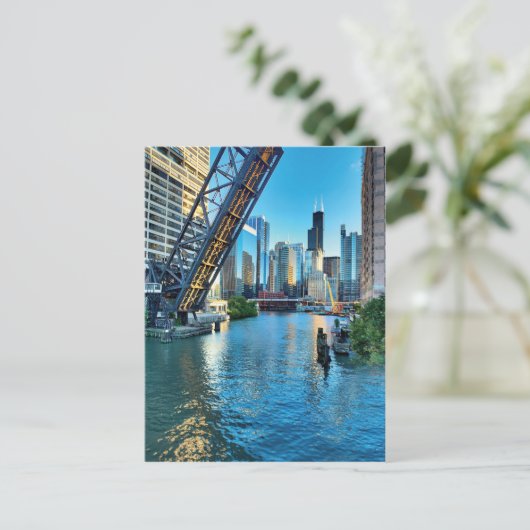Chicago River und Willis Tower Postkarte (Stehend Vorderseite)