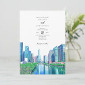 Chicago River Wedding Einladung (Stehend Vorderseite)