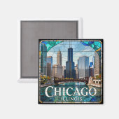 Chicago Riverfront-Skyline 🌆 Magnet (Vorderseite/Rückseite)
