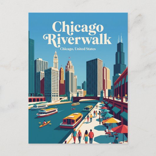 Chicago Riverwalk Illinois Postkarte (Vorderseite)