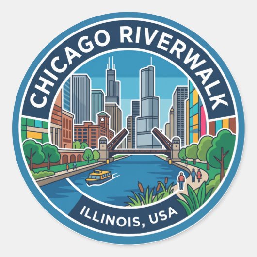 Chicago Riverwalk Illinois Runder Aufkleber (Vorderseite)