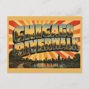 Chicago Riverwalk Illinois Uferpromenade Kunst Postkarte
