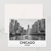 Chicago Riverwalk Schwarzweiß Downtown-Skyline Postkarte (Vorne/Hinten)