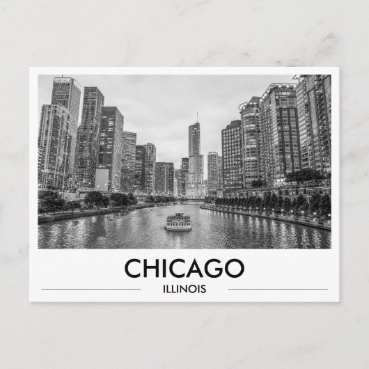 Chicago Riverwalk Schwarzweiß Downtown-Skyline Postkarte (Vorderseite)