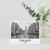 Chicago Riverwalk Schwarzweiß Downtown-Skyline Postkarte (Stehend Vorderseite)