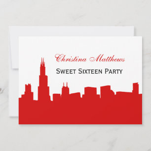 Chicago rote Skyline Silhouette Sweet 16 Party Einladung