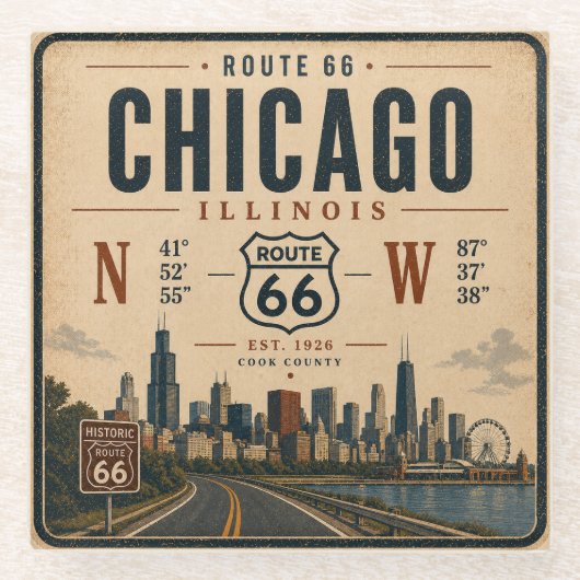 Chicago Route 66 Bar Untersetzer Kunst (Vorderseite)