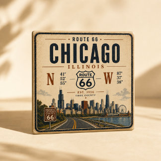 Chicago Route 66 Vintage Koordinaten Skyline Kunst Magnet
