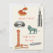 Chicago Save the Date mit Zeichnungen Einladung (Vorderseite)