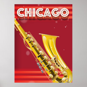 Chicago Saxophon Reiseplakat Poster