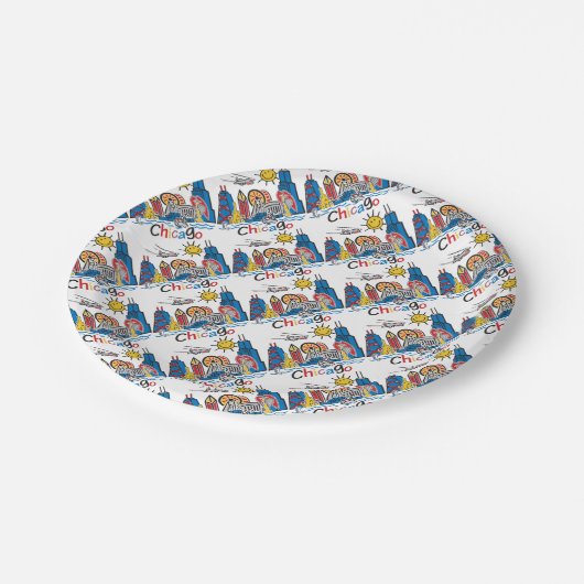 Chicago scherzt Skyline Pappteller (Schrägansicht)