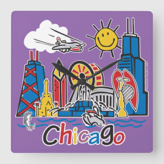 Chicago scherzt Skyline Quadratische Wanduhr