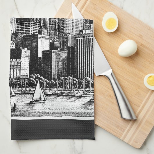 Chicago Schwarz-weiß Geschirrtuch (Viertel Falte)