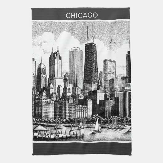 Chicago Schwarz-weiß Geschirrtuch (Vertikal)