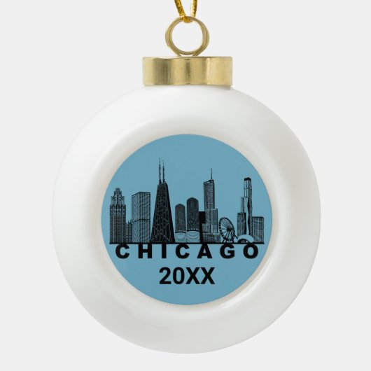 Chicago-Silhouette Keramik Kugel-Ornament (Vorderseite)