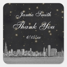 Chicago Skyline #2 Black Gold Star Vielen Dank Quadratischer Aufkleber
