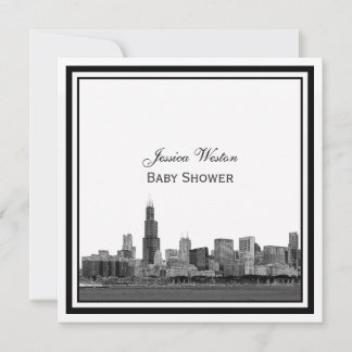 Chicago Skyline #2 Etched Gerahmt Baby Shower Einladung