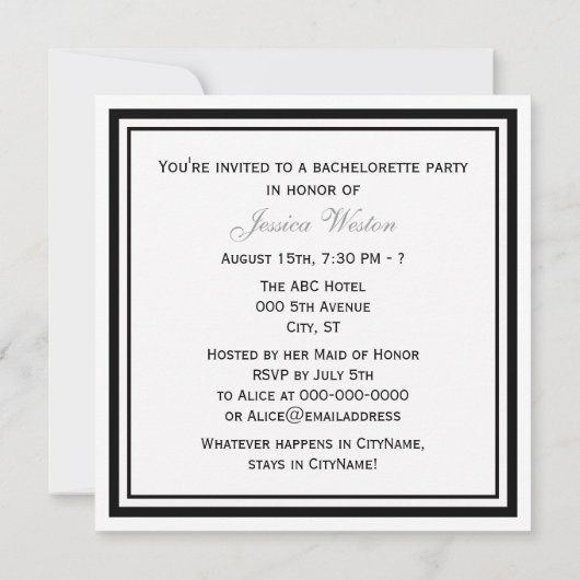 Chicago Skyline #2 Etched Gerahmt Bachelorette Einladung (Rückseite)