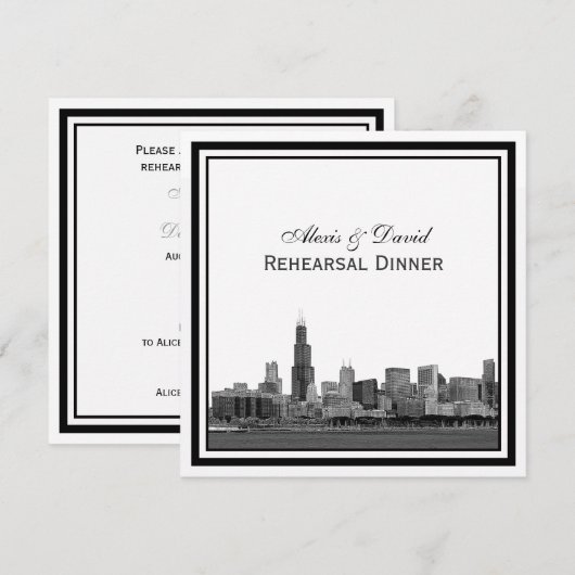 Chicago Skyline #2 Etched Gerahmt Probe Dinner Einladung (Vorne/Hinten)