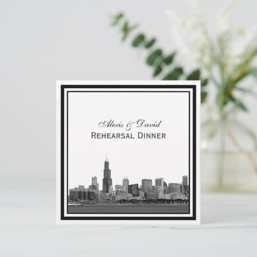 Chicago Skyline #2 Etched Gerahmt Probe Dinner Einladung (Stehend Vorderseite)