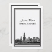 Chicago Skyline #2 Etched Gerahmt V Brautparty Einladung (Vorne/Hinten)