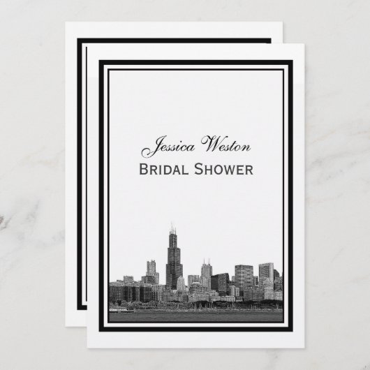 Chicago Skyline #2 Etched Gerahmt V Brautparty Einladung (Vorne/Hinten)