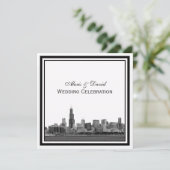Chicago Skyline #2 Etched Gerahmt Wedding Einladung (Stehend Vorderseite)
