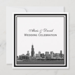 Chicago Skyline #2 Geätzte gerahmte Hochzeit Einladung