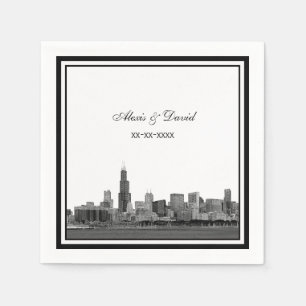 Chicago Skyline #2 Geätzter Rahmen Hochzeit Serviette