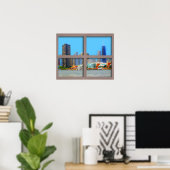 Chicago Skyline 4 Panel Wood Window Poster (Heimbüro)