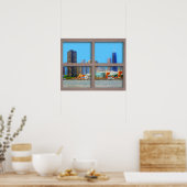 Chicago Skyline 4 Panel Wood Window Poster (Küche)