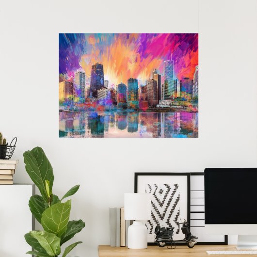 Chicago Skyline Abstrakt Art Poster (Heimbüro)